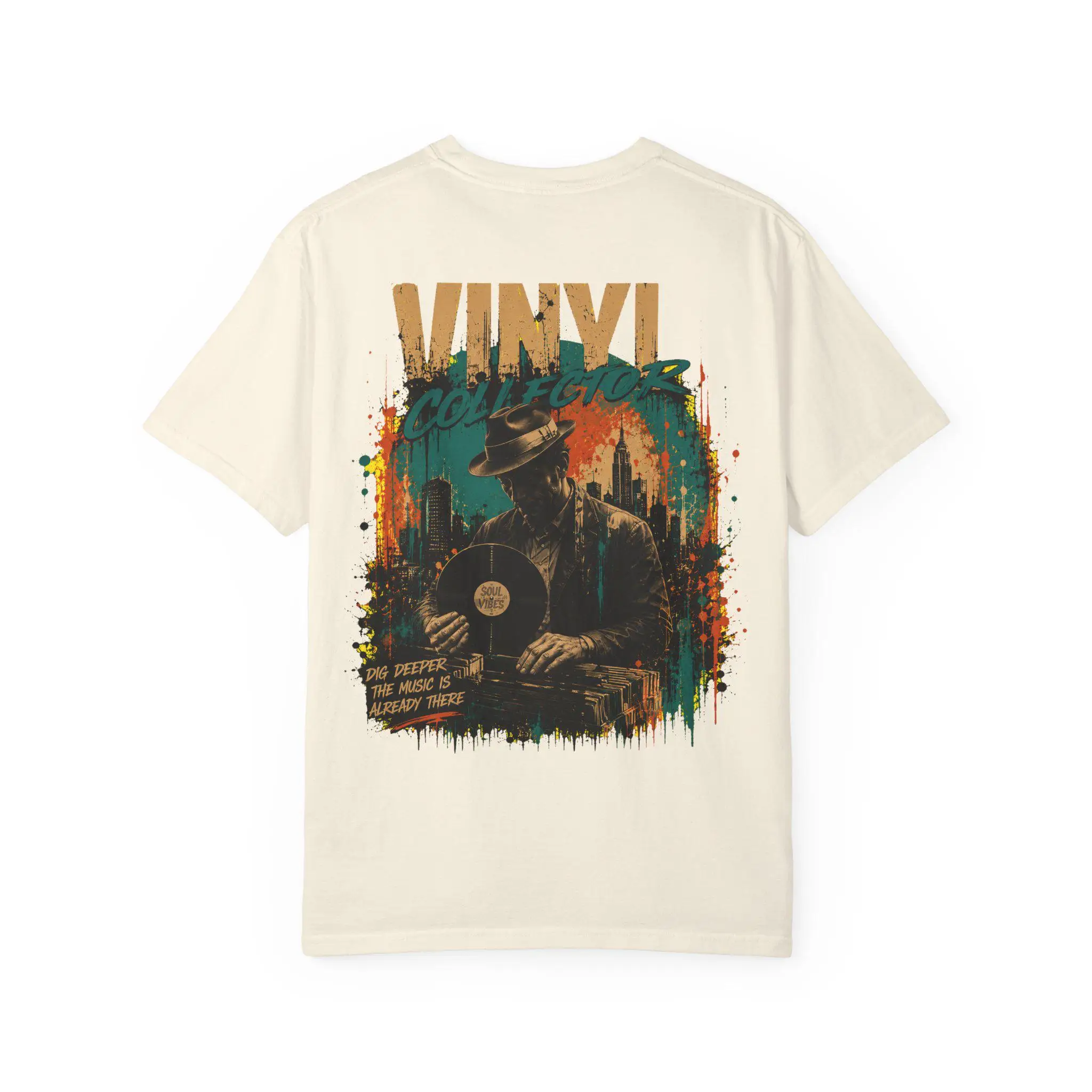 Daily Casual Fashion Vinyl Collector - Urban Frequency Oversized Patterned Back Print T-shirt, Suitable for Both Men and Women