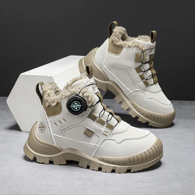 

New Boys Plush Ankle Boots Winter Warm Non-slip Fashion Kids Causal Shoes Outdoor School Luxury Design Childrens Cotton Boots