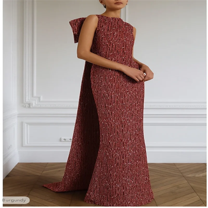 

Mermaid / Trumpet Floor Length Prom Dresses Elegant Glittering Celebrity Style Crew Neck Garden Party with Bow(s) Crystals Sequi