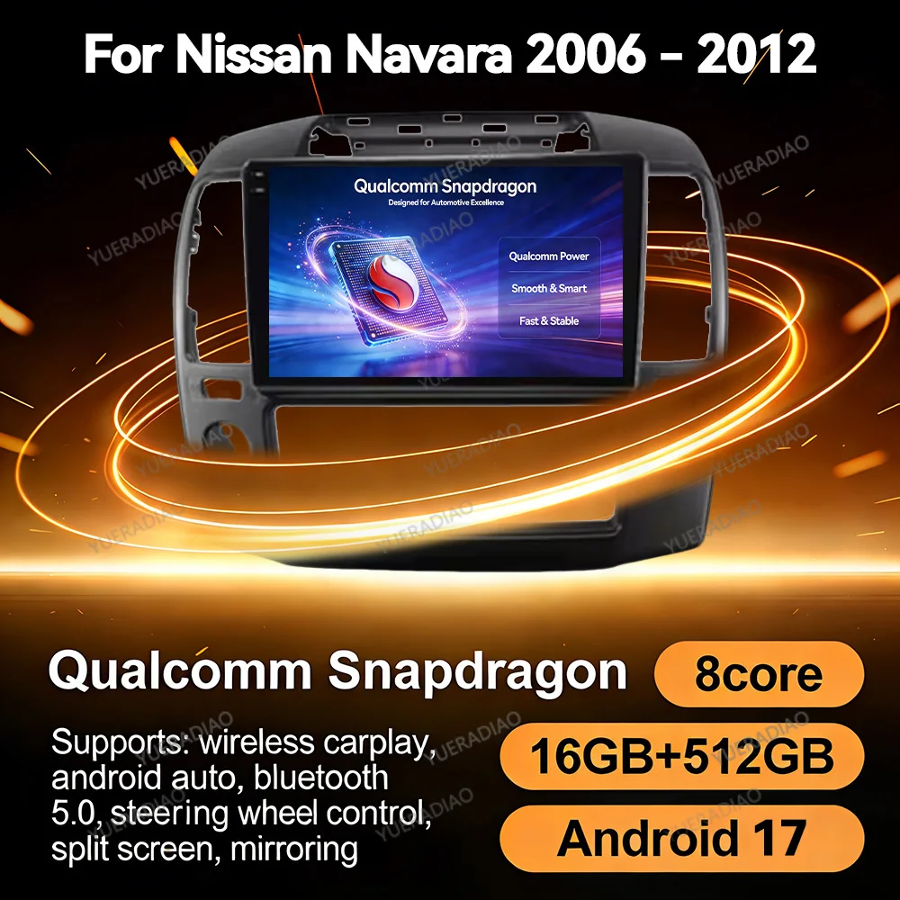 Android 17 Car Radio For Nissan Navara 2006 - 2012 Carplay Multimedia Central Bluetooth Car Radios FM GPS NAVI 2K QLED 2DIN SWC