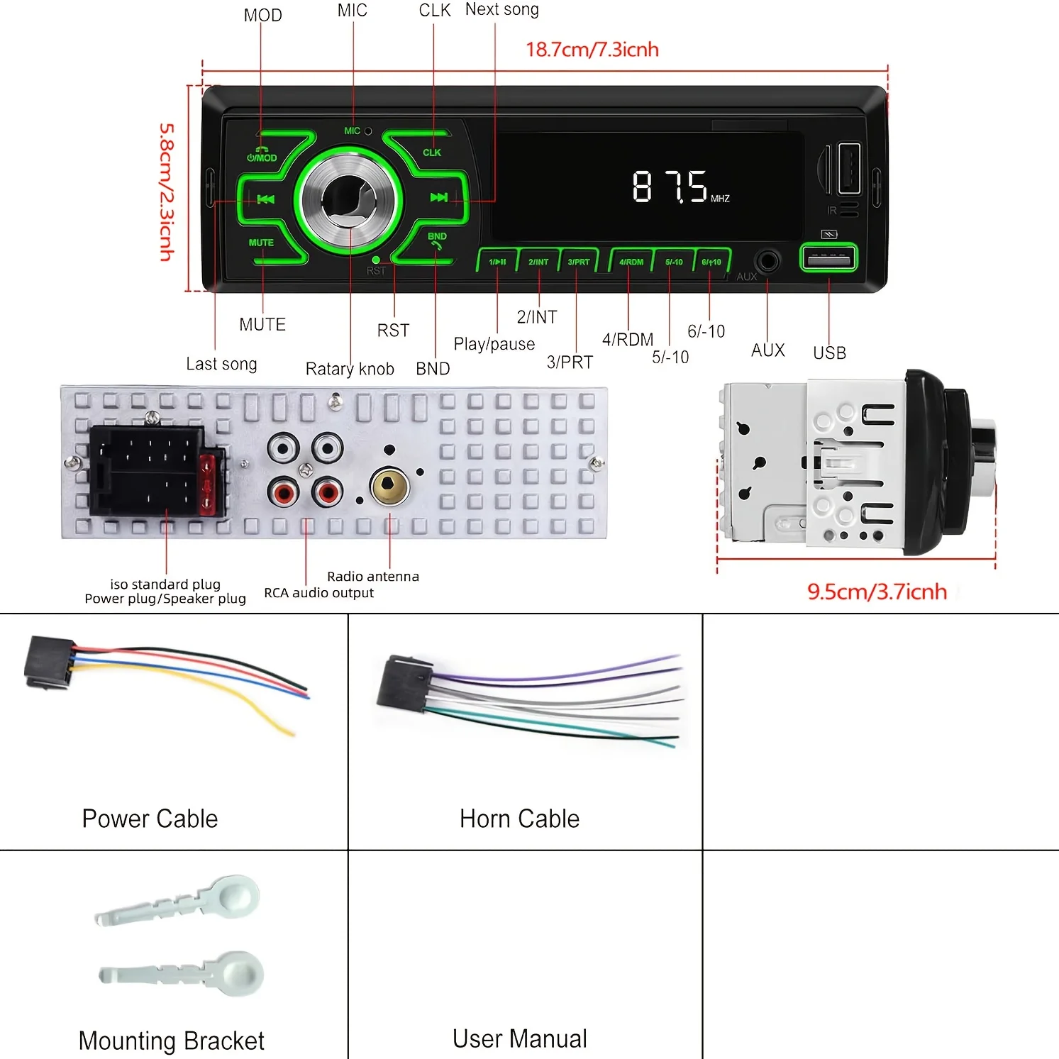 1DIN In-Dash FM Stereo, Digital Audio Music Stereo Car Player Radio MP3 Player, Compatible with RCA/USB/SD/AUX-IN And Features
