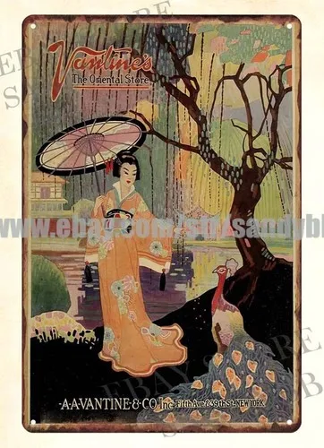 1917 Vantine;s the Oriental Store Japanese geisha girl metal tin sign company