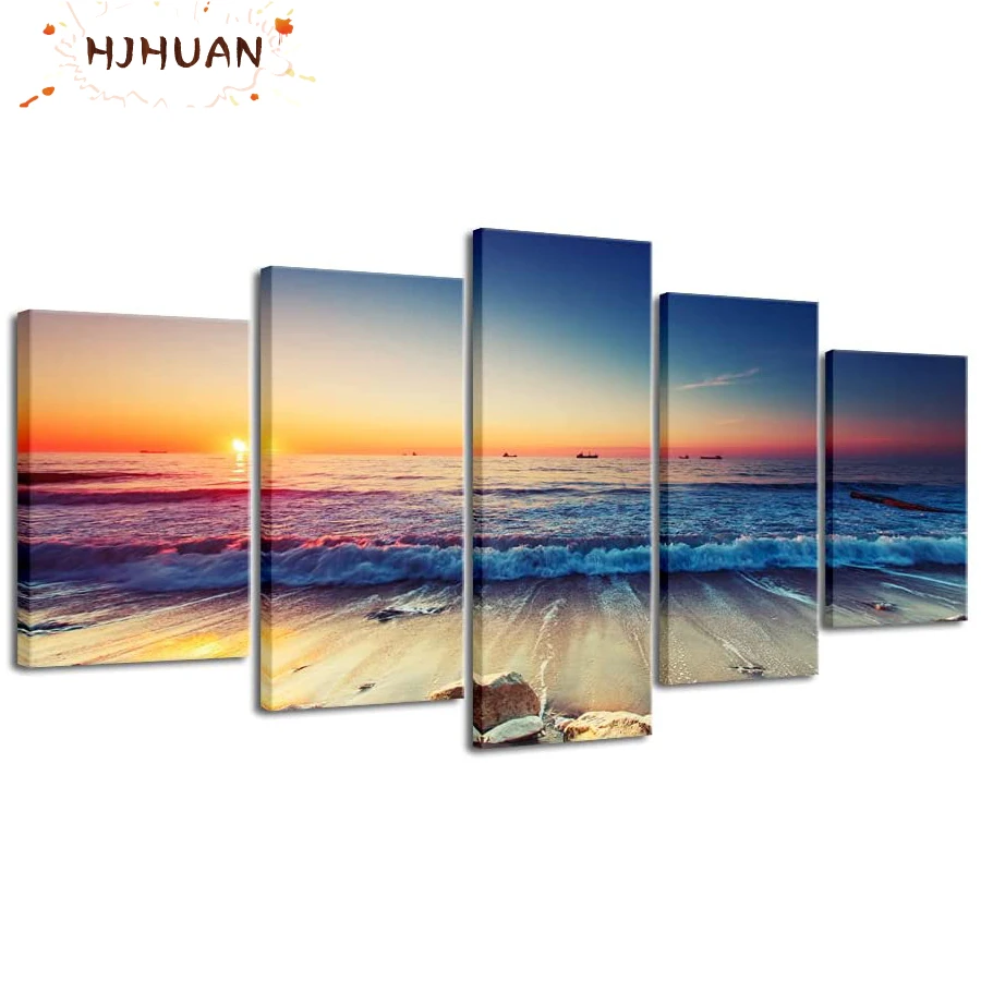 

5pcs sunset sea landscape AB Diamond Painting Full Square round Diamond Painting Embroidery Sale Rhinestones Pictures decor