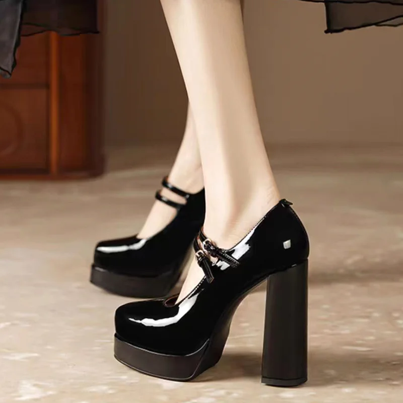 Mary Jane Pumps For Women Girls Fashion Brand New Chunky Heel Wedding Dress Shoes Spring New Pumps Classic Double Buckle