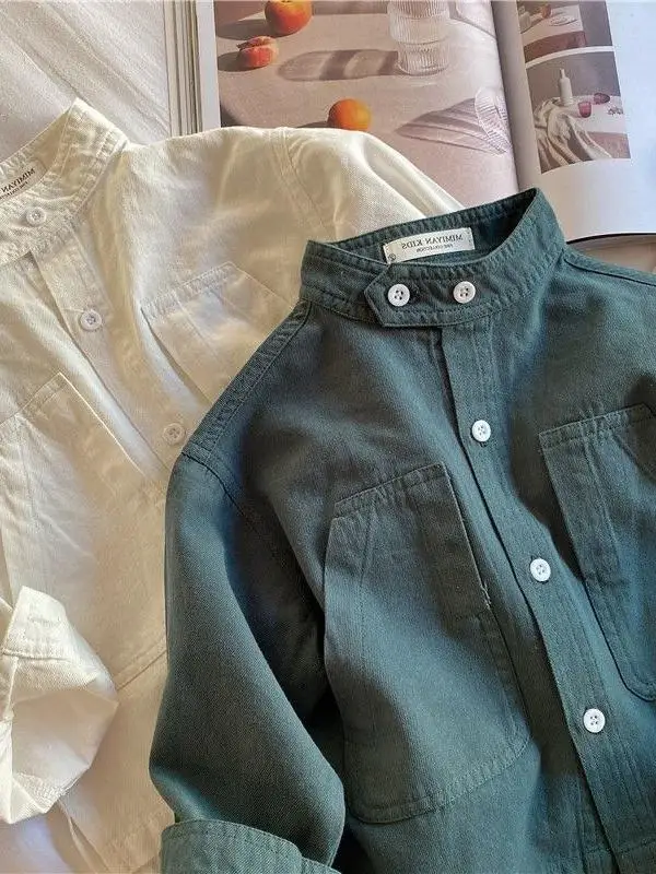 

Children's Long Sve Pure Color irt Thin Stand Collar Baby Korean Sle Spring Autumn New Arrival Cleanfit Polyester Fiber