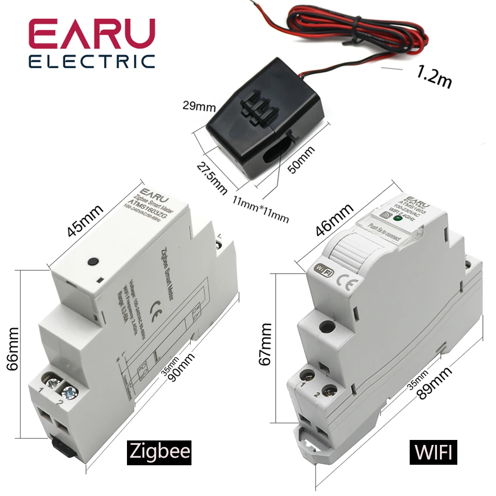 Tuya Smart WiFi Zigbee elettricità KWH Meter Din Rail monofase AC 110V 240V 50A 63A CT AC Meter App monitoraggio in tempo reale potenza