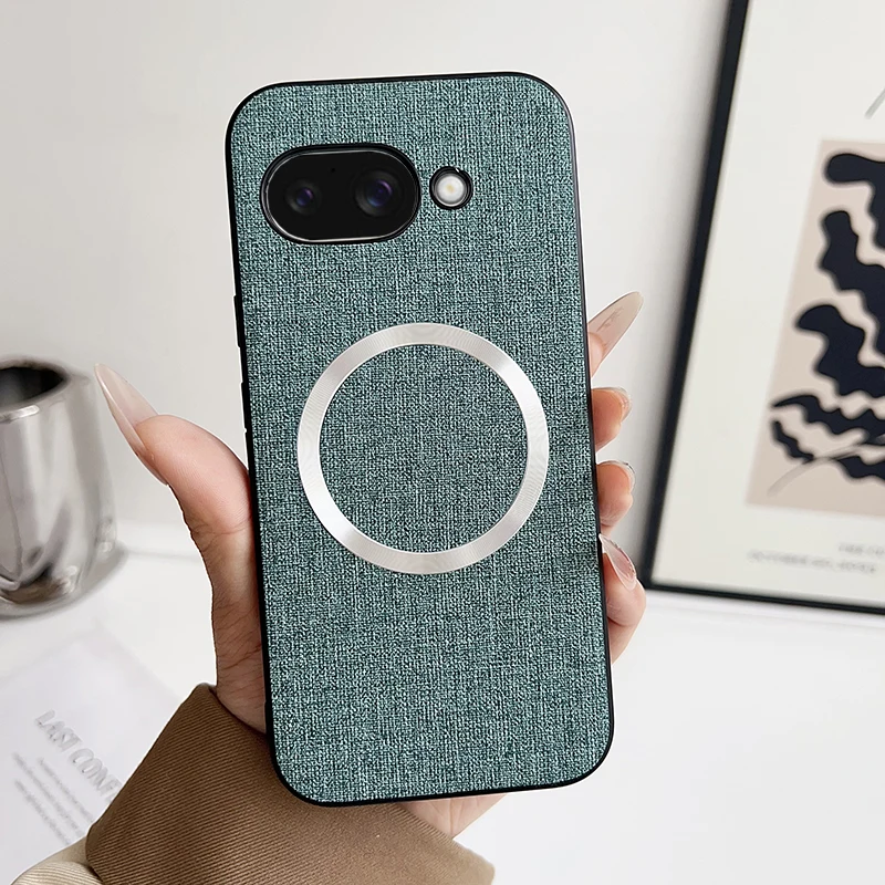 Für Google Pixel 9A Hülle, magnetisch, TPU + PC, rutschfest, ultradünn, gewebtes Textiltuch, Musterabdeckung für Google Pixel 9A