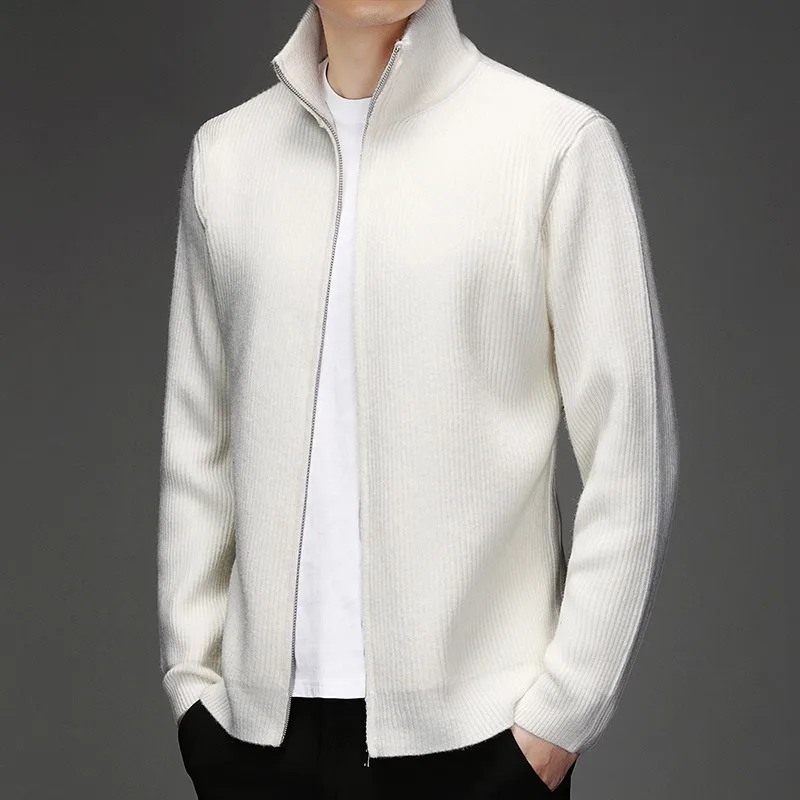 BROWON 2026 New Spring Autumn Vintage Brand Sweater Cardigan Men Solid Color High Collar Zipper Fly Knit Cardigan Men