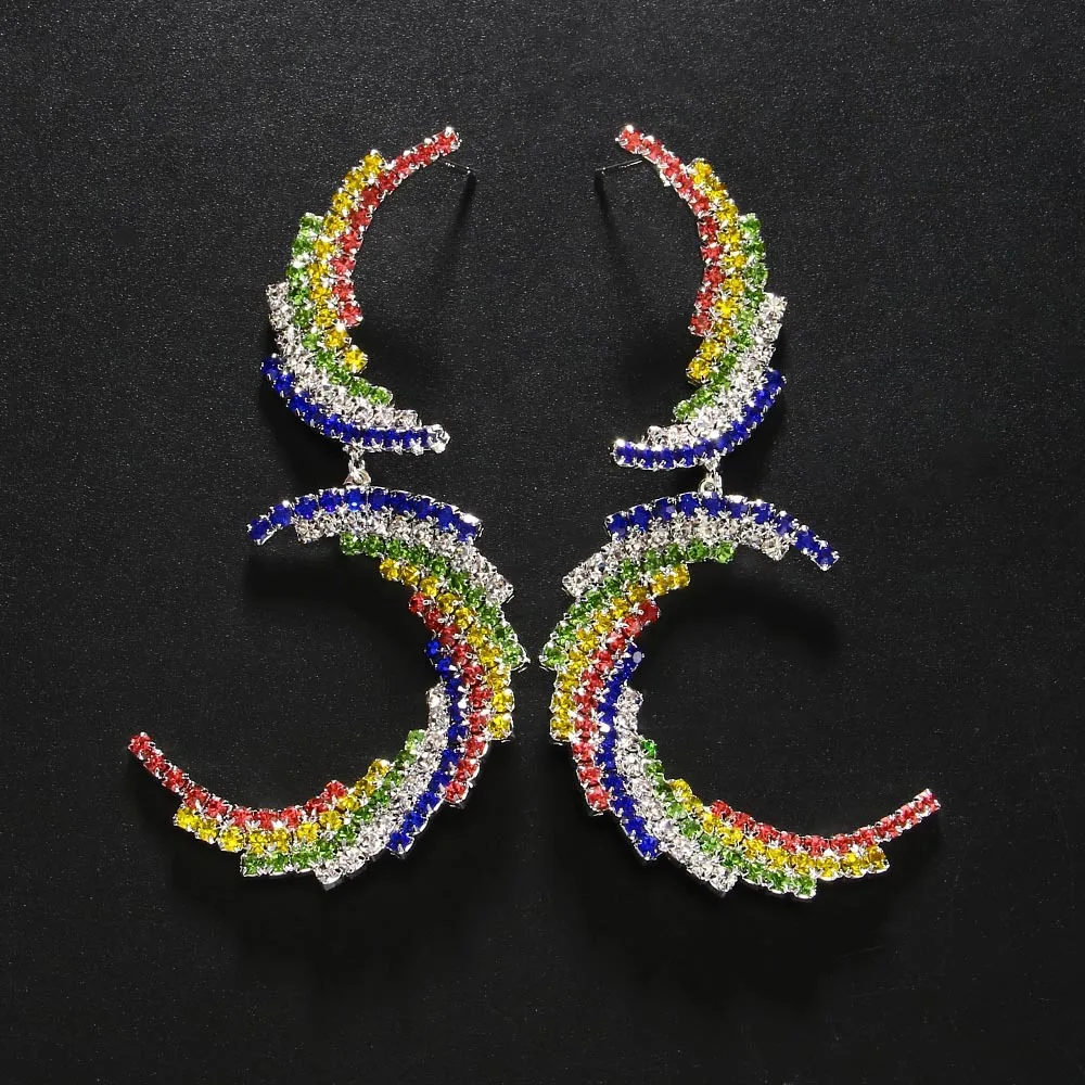 Color solid crescent earrings personalized exaggerated rhinestone earrings catwalk jewelry earrings