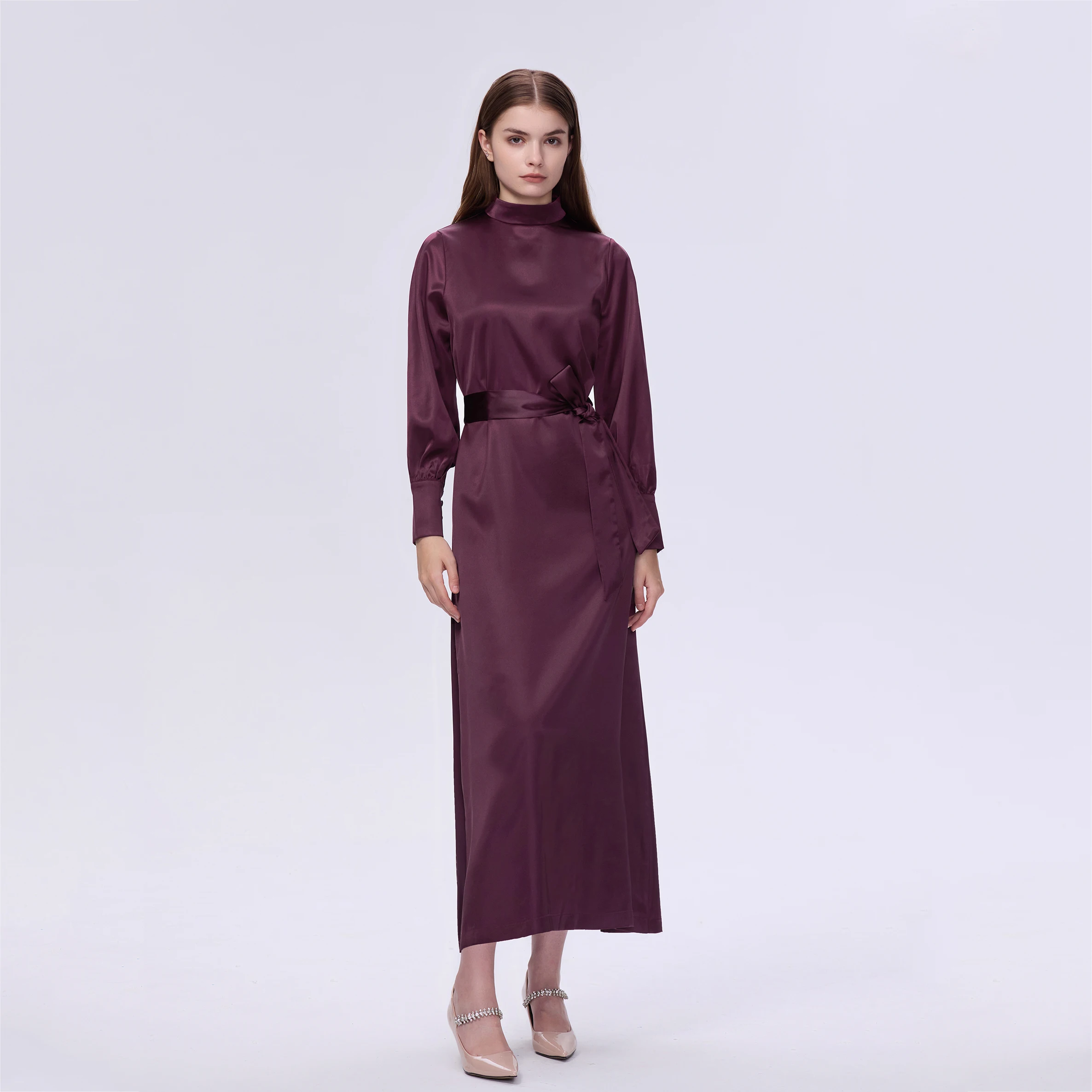 AP 25AW High Quality Girls Satin Dress with Waist Belt Women Clothes Buttons Long Sleeve Can Match Mohair Cardigan Three Colors