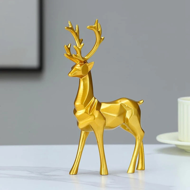 2 Piece Sitting Standing Deer Sculptures Christmas Decorations Gold Resin Exceptional Reindeer Statues Add To Your Home Decor