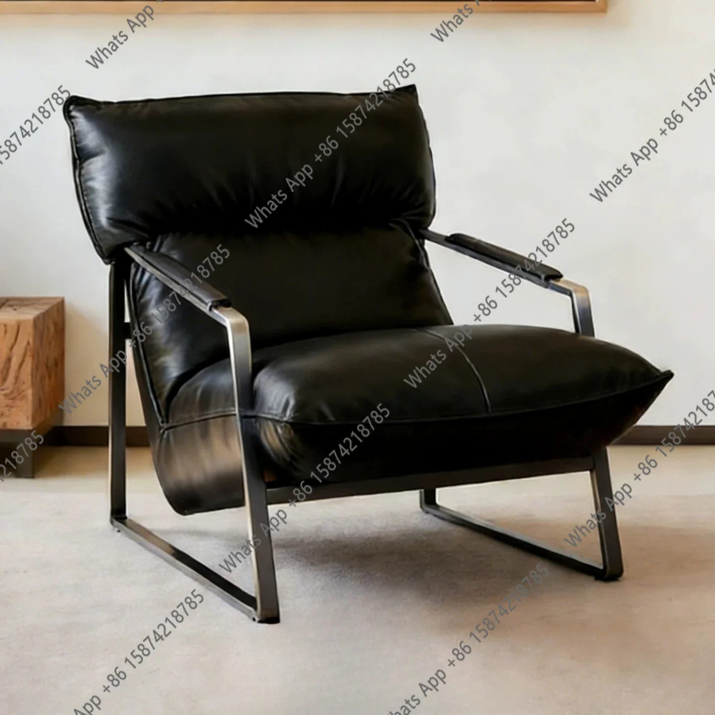 W Italian Minimalist First-layer Cowhide Single Sofa, Simple Modern Living Room Balcony Leisure Chair, High-end Lazy Sofa