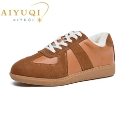 Zapatillas de deporte de cuero genuino para mujer, zapatos de entrenamiento alemanes, zapatillas antideslizantes, Zapatillas de terciopelo de talla grande, Invierno