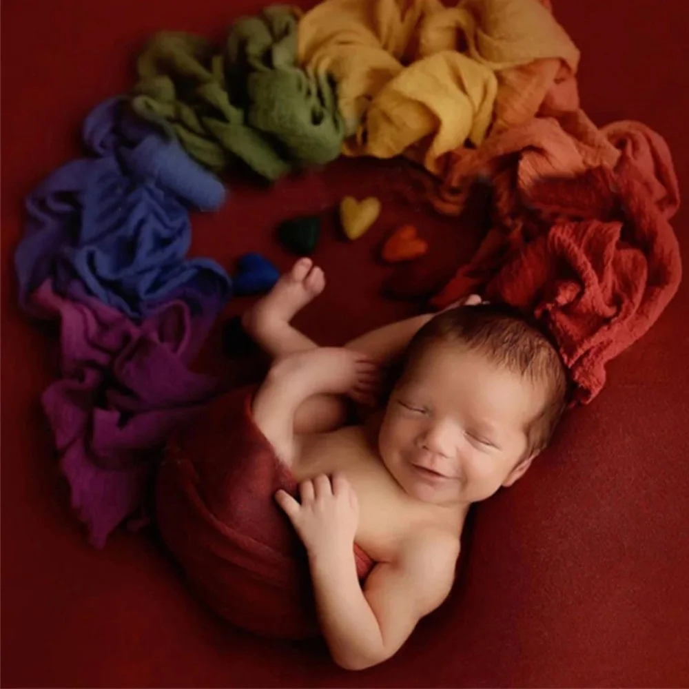 Rainbow Soft Cotton Seersucker Stretch Baby Wraps Cloth Newborn Wraps Photography Studio Tie Dye Rainbow Baby Swaddle Blanket