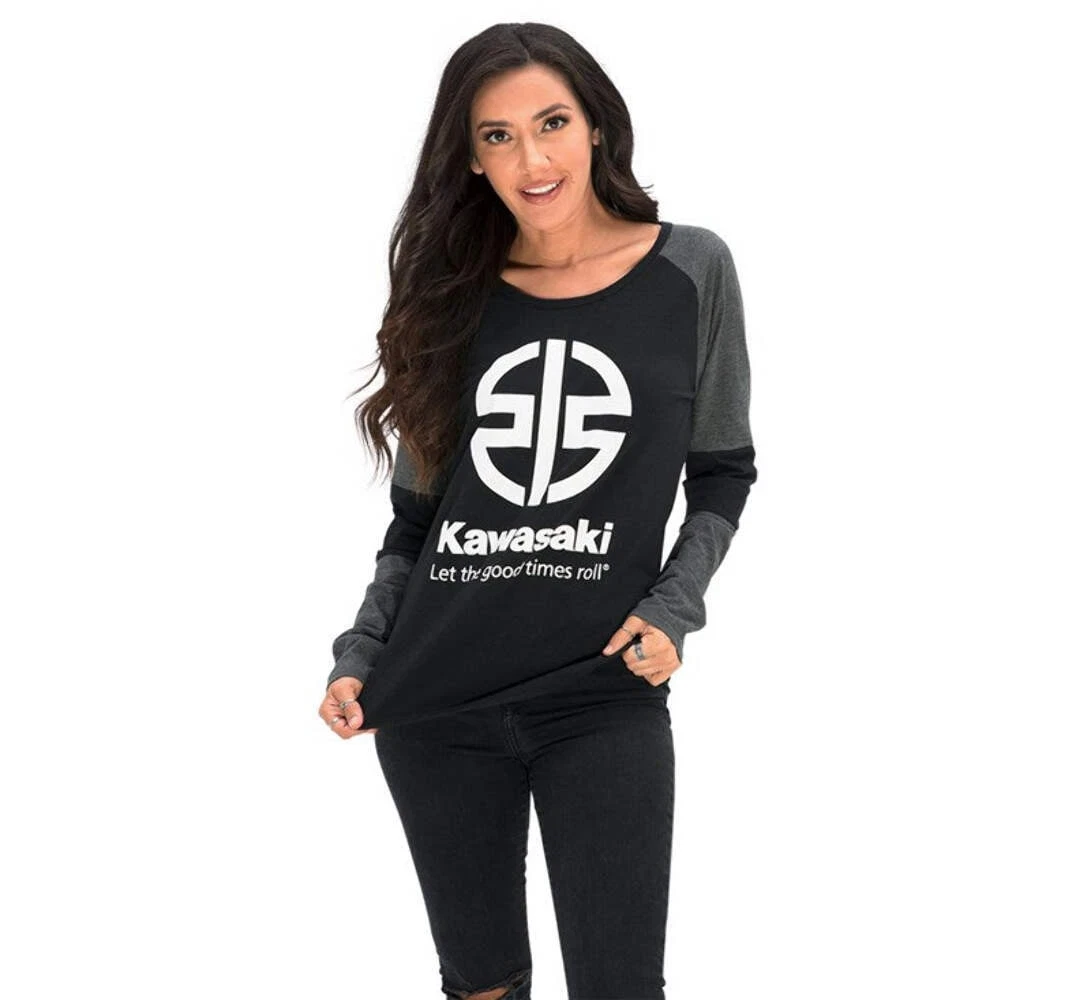 

Kawasaki мотоциклетная гоночная команда для мужчин и женщин футболка с круглым вырезом с длинным рукавом уличный стиль мото фанаты винтажные быстросохнущие топы для мотокросса