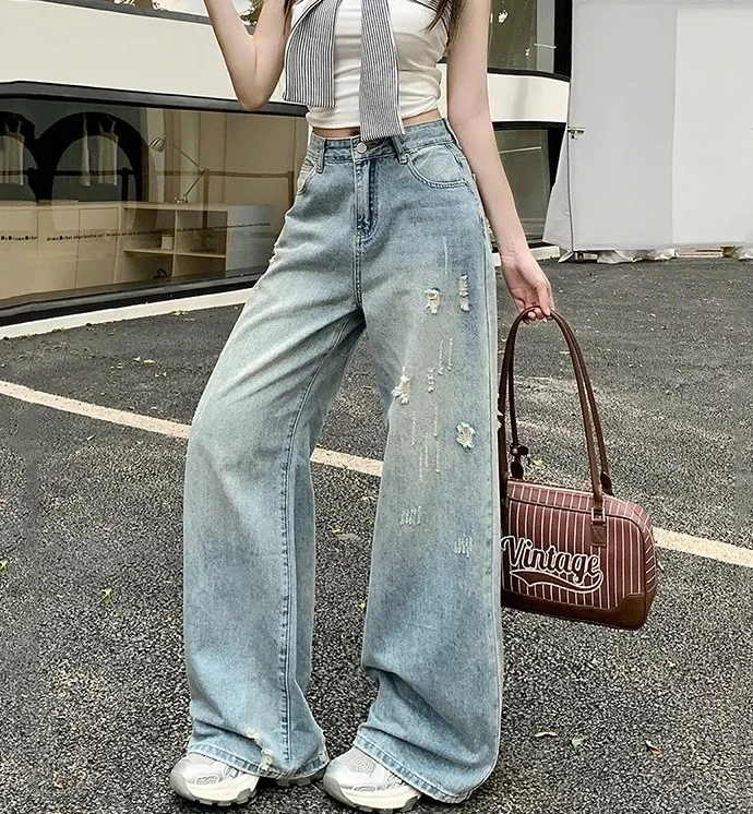 

Женские прямые джинсы с высокой талией в стиле ретро, свободные повседневные брюки, удобные широкие брюки, модные модные брюки