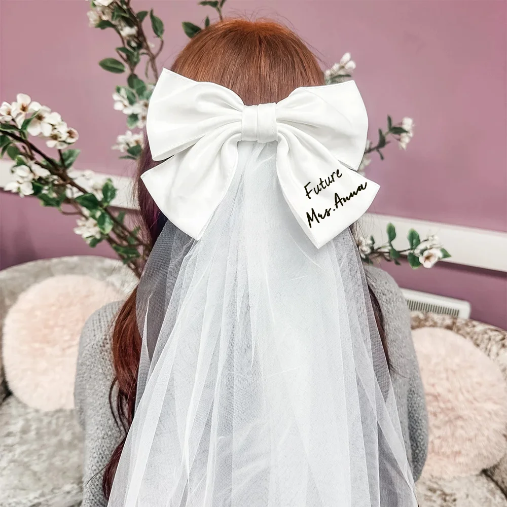 Personalized Future Mrs Bride Bow Veil Custom Name Hen Party Bridal Bow Future Mrs Veil Bachelorette Wedding Decor Bride To Be