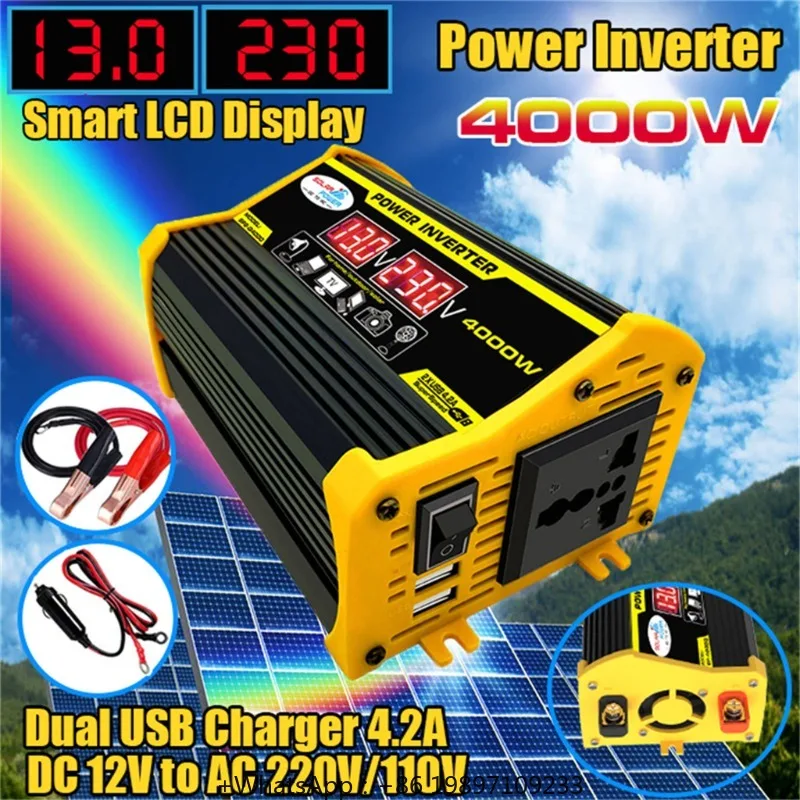 

Car Inverter Solar Home Converter 12V220V/110V4000W Dual USB Voltage Display