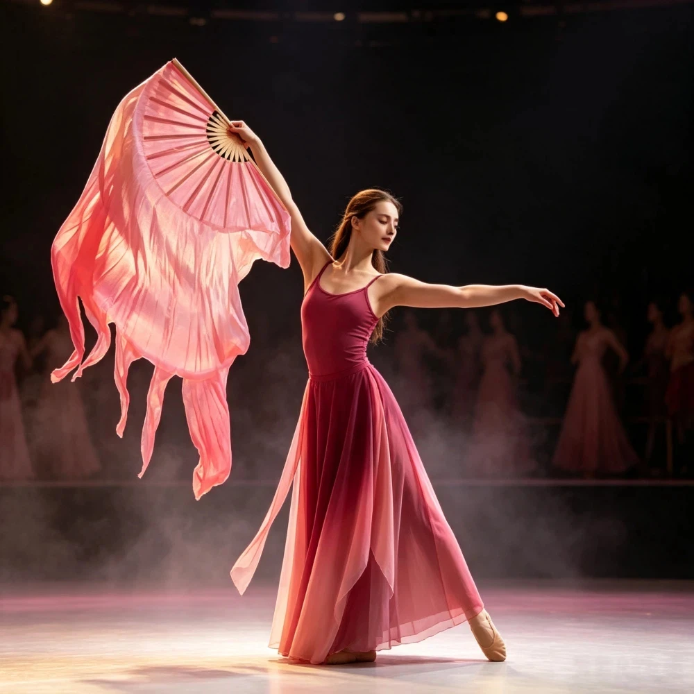 Mermaid Tail Dance Silk Fan Hand Dyed Butterfly Flow Ribbon Prop Belly Dance Classical Stage Show Practice Fans for Womne Girls