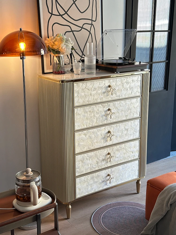 Italian light luxury shell chest of drawers solid wood storage entrance living room against the wall side cabinet European high-