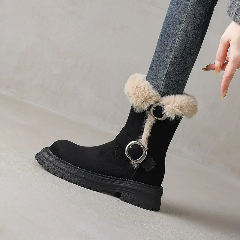 MORAZORA اليدوية الجديدة حذاء الثلج عالي الرقبة دافئ النساء سحب على مشبك منصة الشتاء الأحذية الرجعية البني الأسود حذاء من الجلد أحذية السيدات