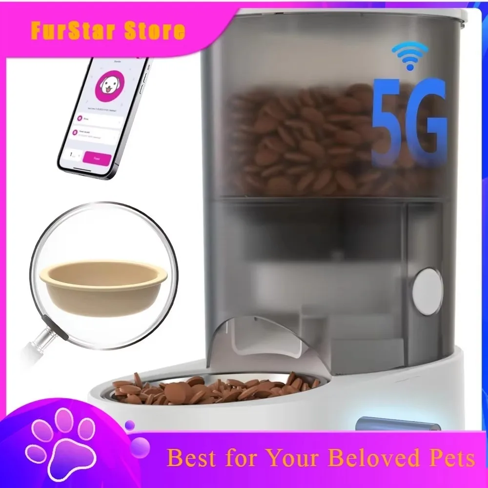 FurStarAutomatic Cat Feeder, 4L Auto Dog Cat Feeder With Rechargeable Battery & Dual-Band WiFi (2.4G & 5G), Automatic Pet Food D
