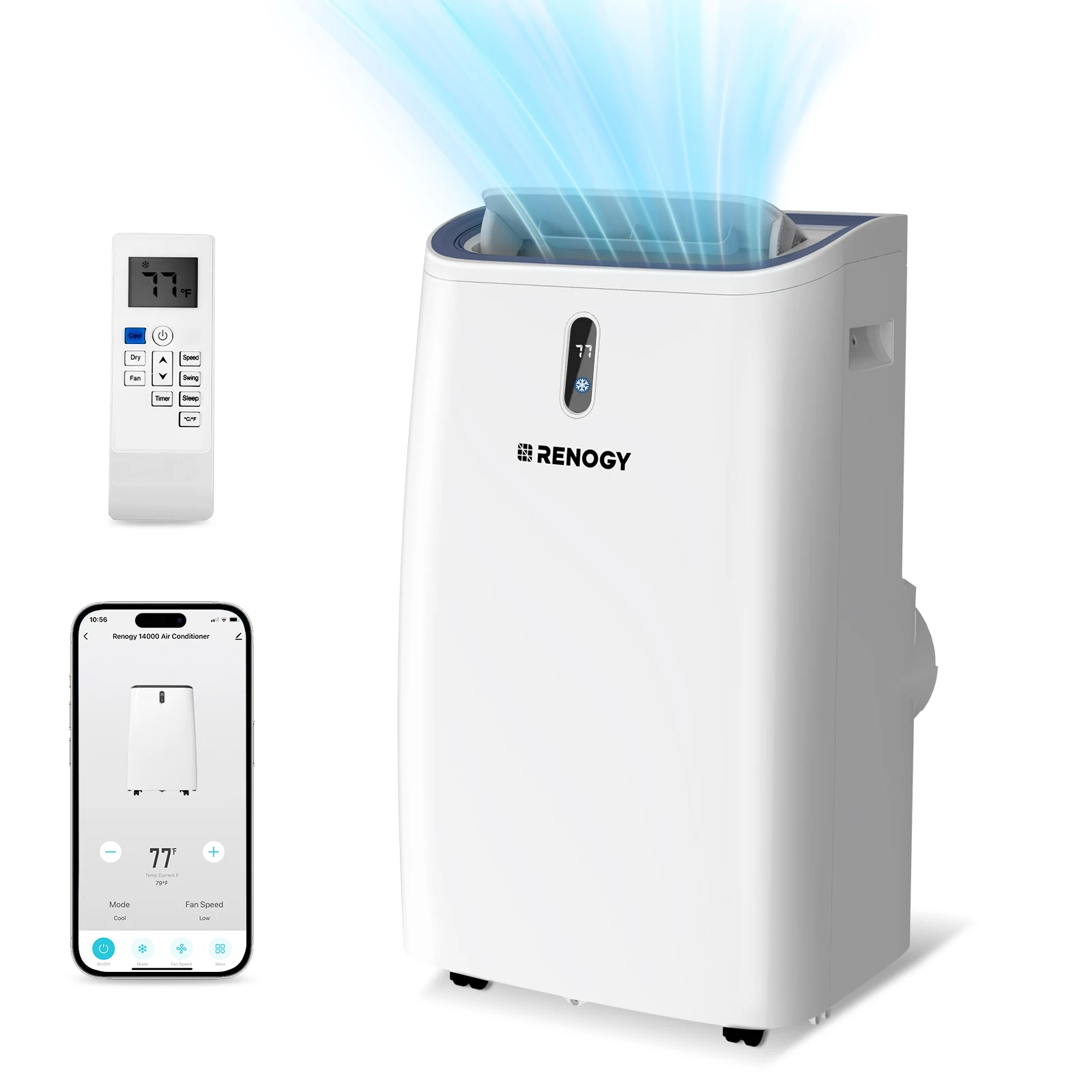

Портативный кондиционер Renogy 14000 BTU, 4-в-1 с функцией Smart WiFi: охлаждение, осушение, вентиляция и режим сна для комнаты, офиса, автофургона, площадью до 700 кв. футов.