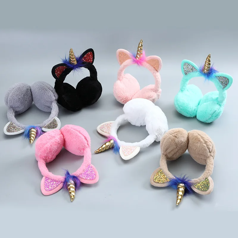 Unicórnio infantil Soft Plush Fofo Earflap Earmuffs, Earmuffs mais quentes, Earmuffs bonitos do gato, Girls Headband, Earmuffs infantis, Headband colorida, inverno