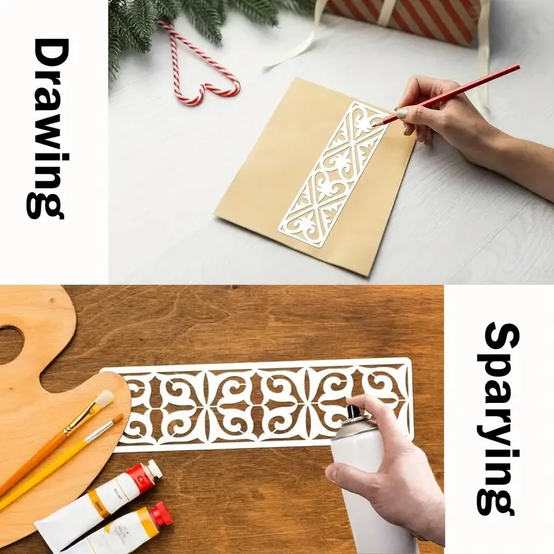 12Pcs/Set 28cm Floral Strip Pattern DIY Layering Stencils Painting Scrapbook Coloring Embossing Album Decorative Template