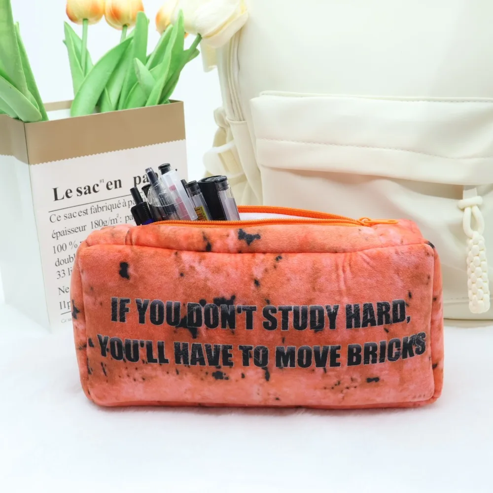 Red Board Brick Makeup Bag Simulation Design Student Stationery Bag Large Capacity Simulation Brick Storage Bag Student Use