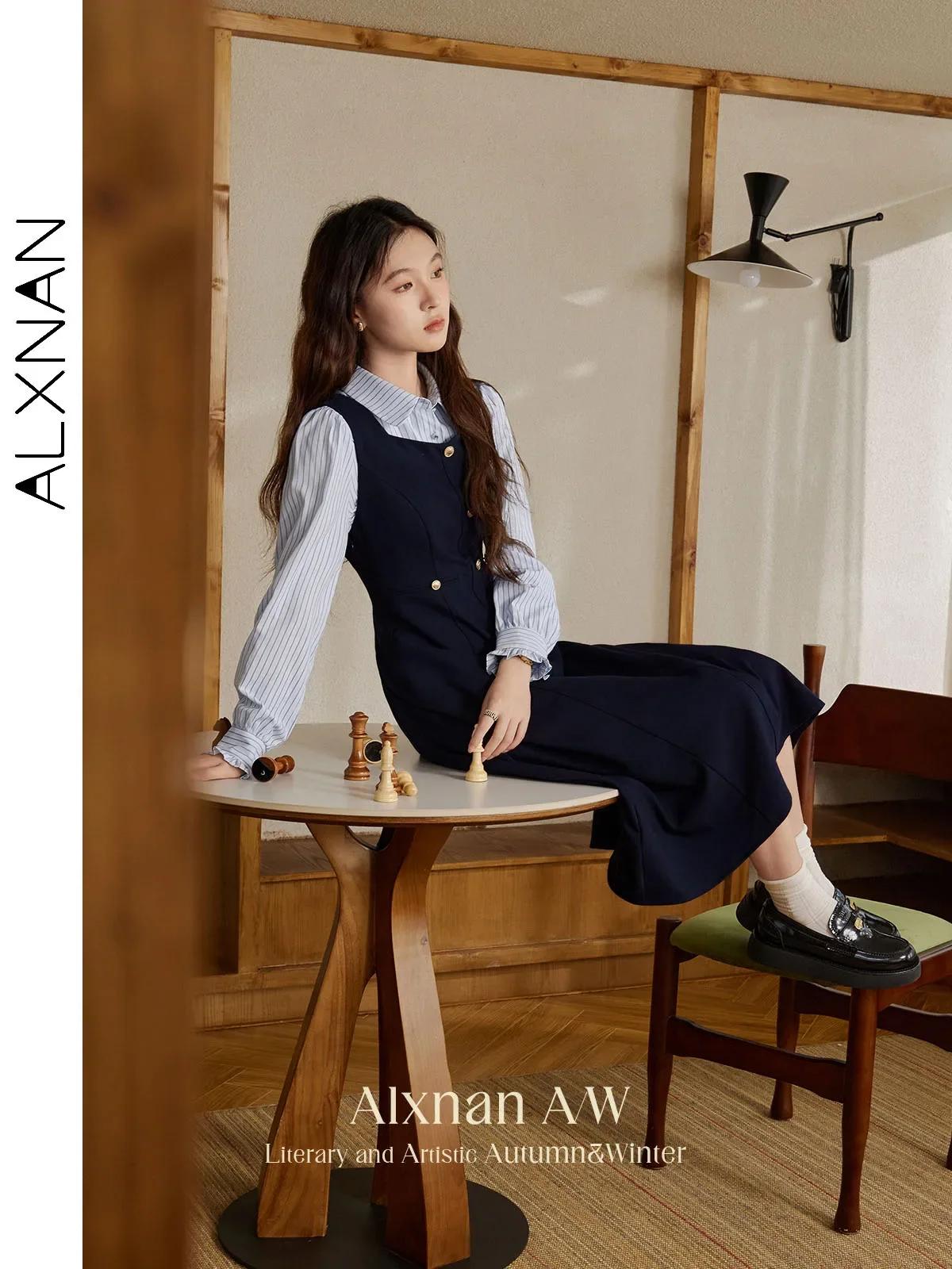 ALXNAN Women's Preppy Stripe Shirts Simple Lapel Collar Long Sleeve Letter Embroidery 2024 Autumn Winter Lady Casual Tops L39670