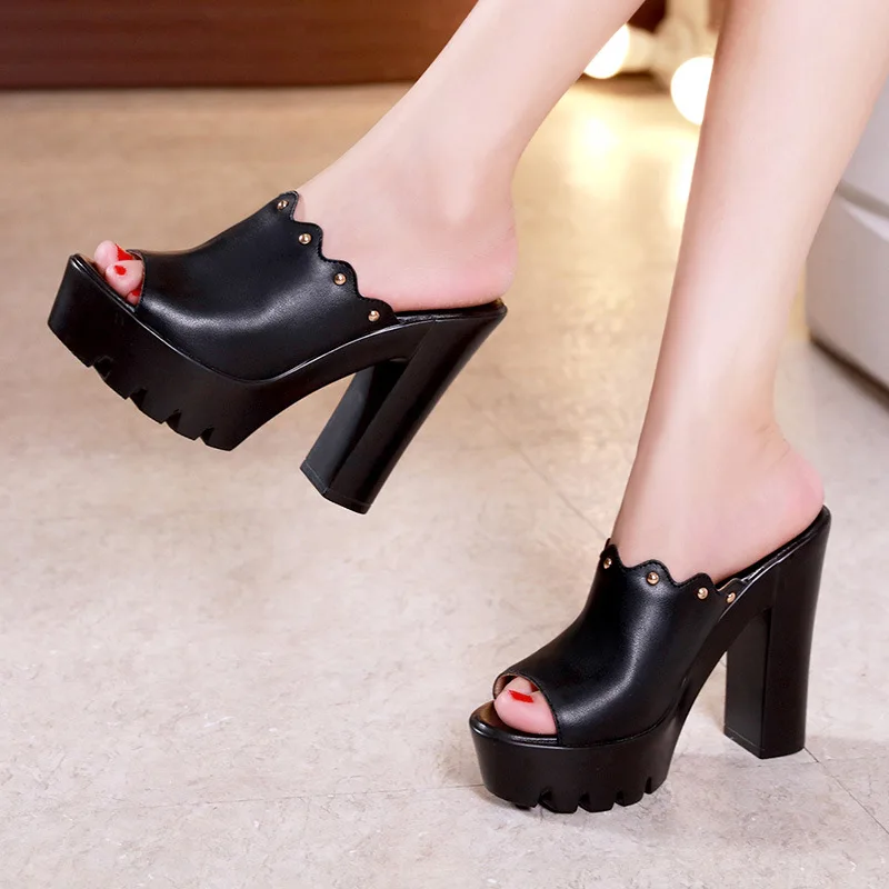 High quality summer leather sandals for women 14cm high heel 2024 size 32 33 43 platform open toe elegant shoe black white red