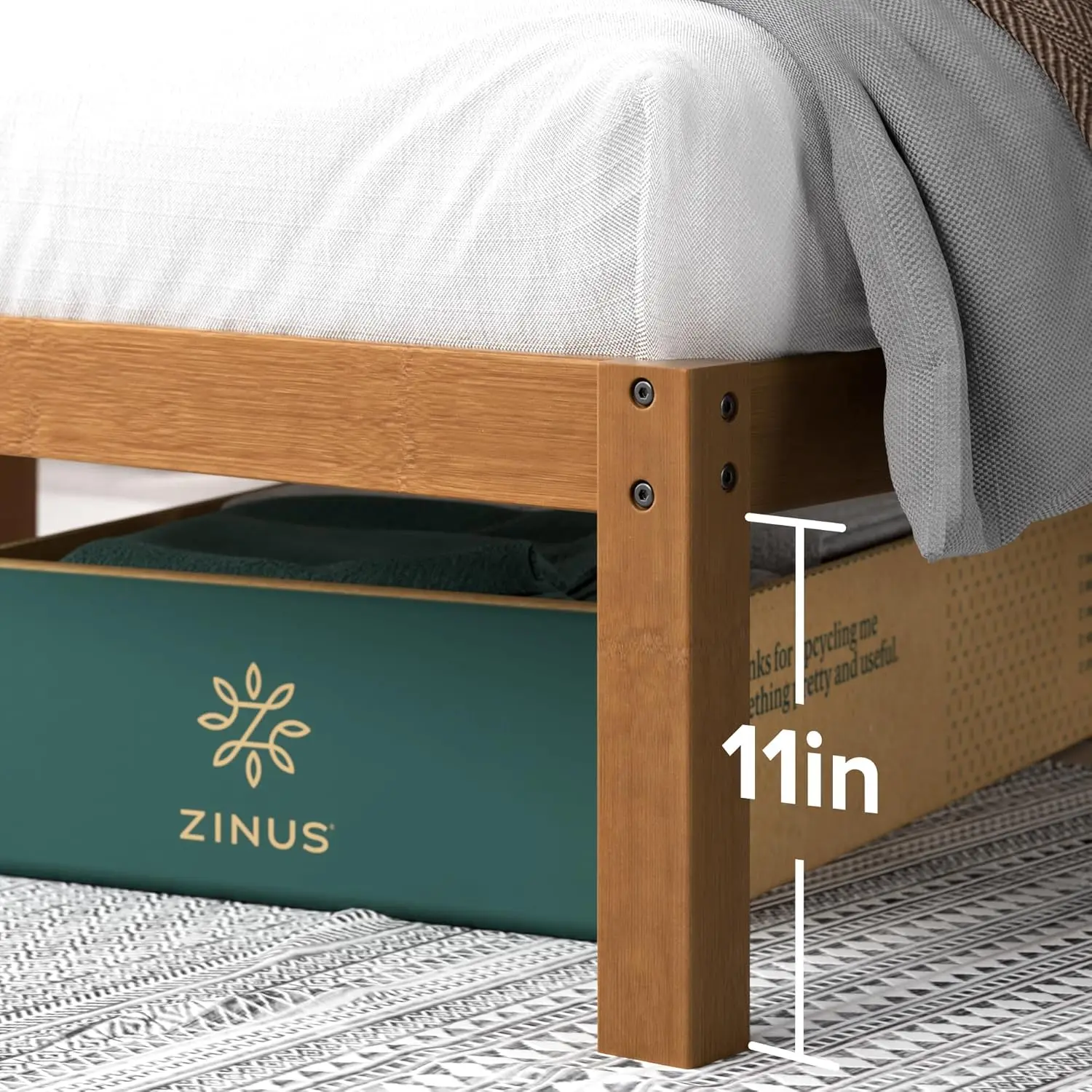 Bambu Plataforma Cama Frame com Cabeceira, Sem Box Spring, Madeira Slats, Queen Size