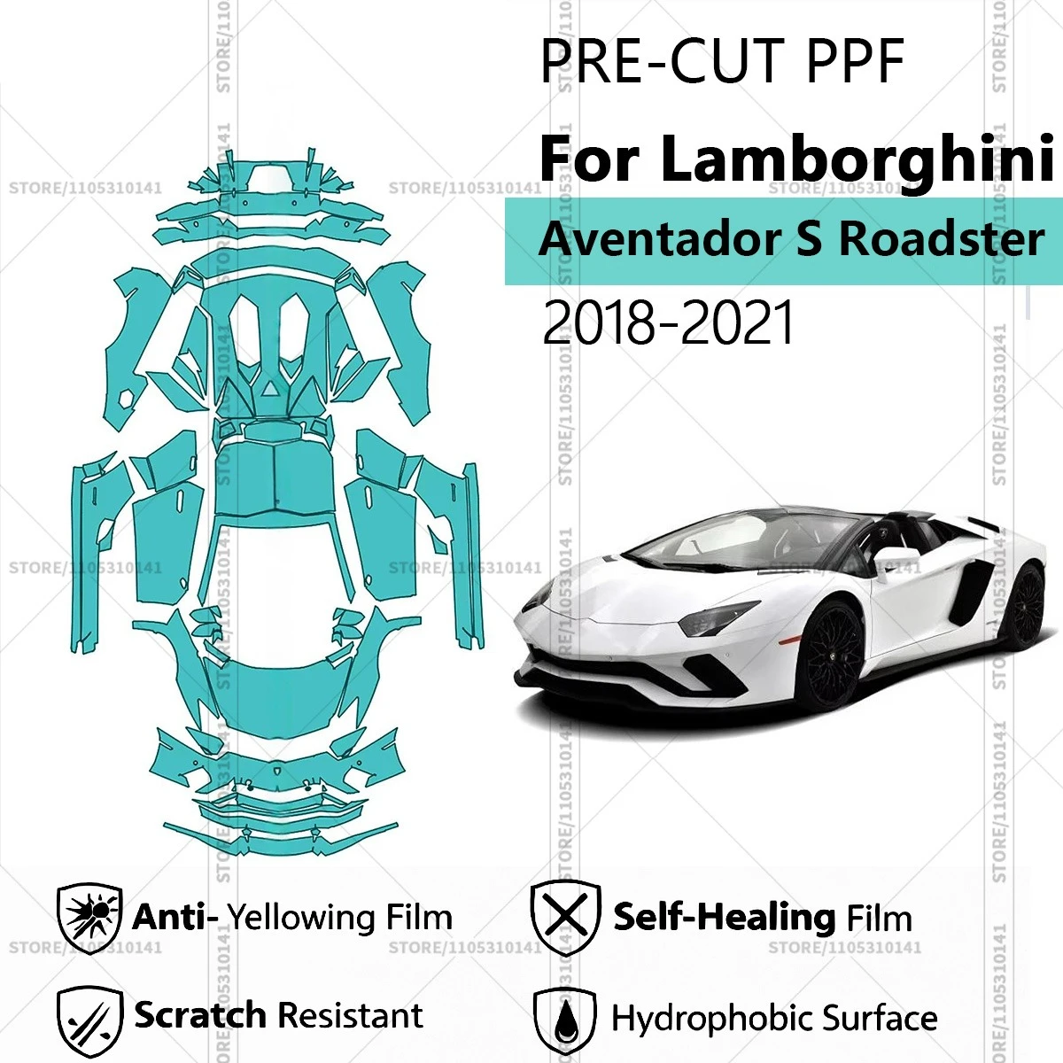 

Для Lamborghini Aventador S Roadster 2018-2021: Предварительно вырезанная прозрачная защитная пленка PPF для автомобиля