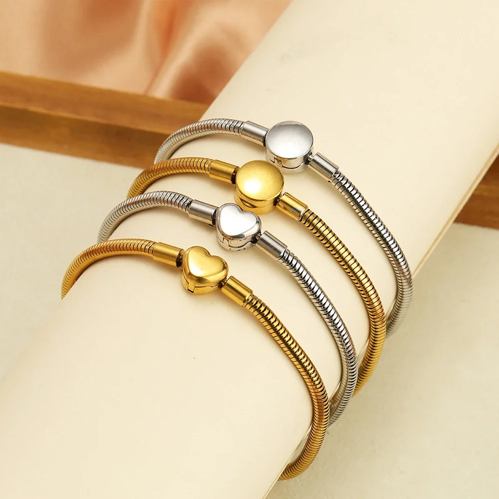 1pc Fine DIY Bracelet Bangle for Women Original Stee Color Gold Heart Clasp Fit Pandoraer Bracelet Pulsera De Acero Inoxidable