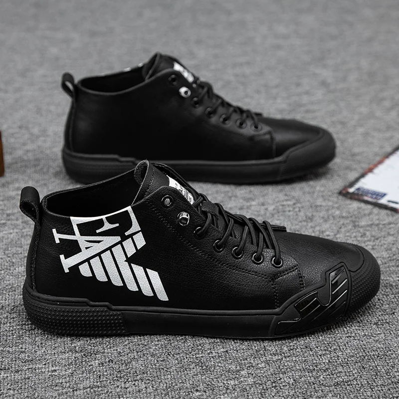 Coslony men shoes sneakers leather pu 2022 fashion trending Letter Black High top Men Comfortable Sport Shoes Men luxury brand