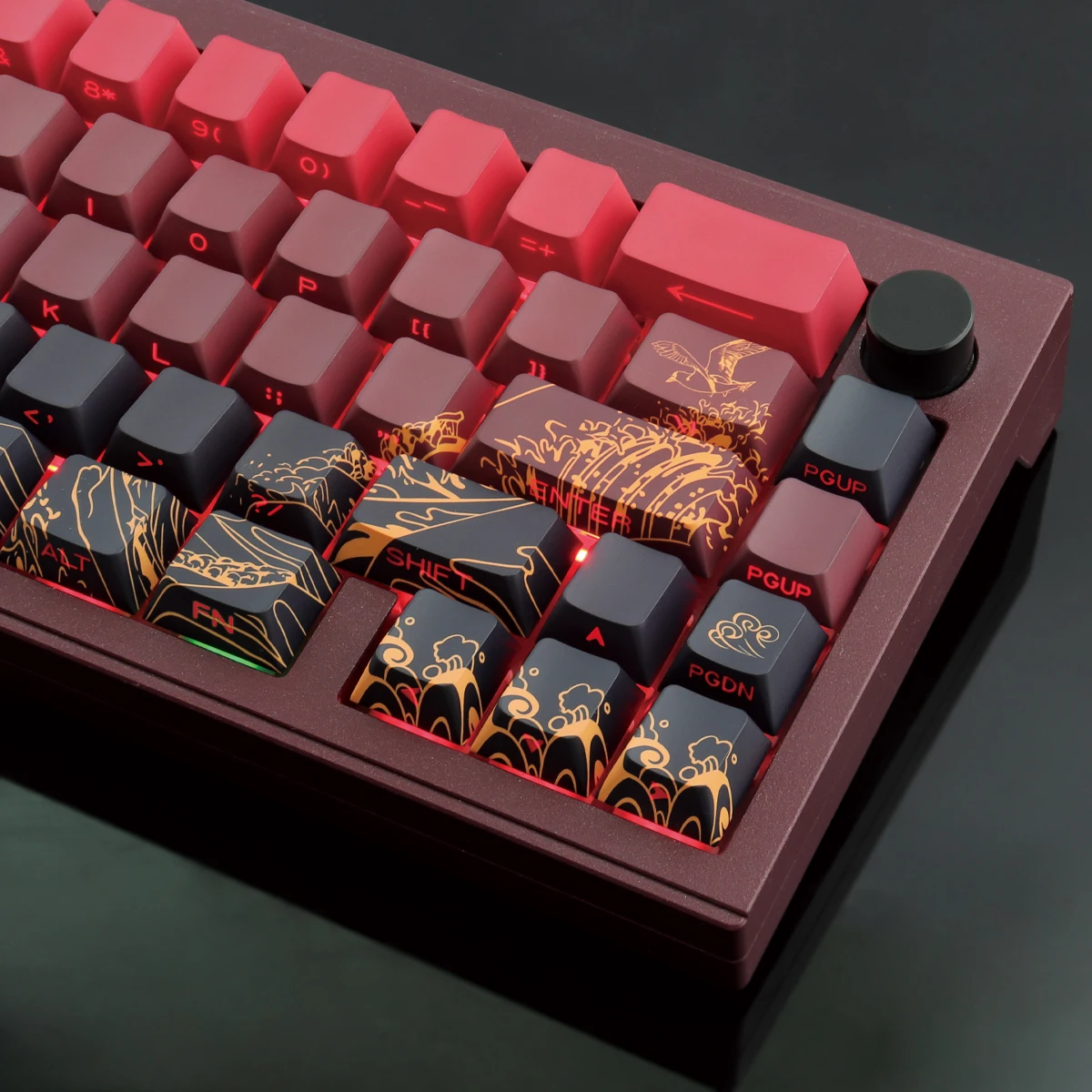 Red ukiyo-e side engraving transparent light Keycap PBT 131 Keys Cherry Profile Key Caps For Mechanical Keyboard