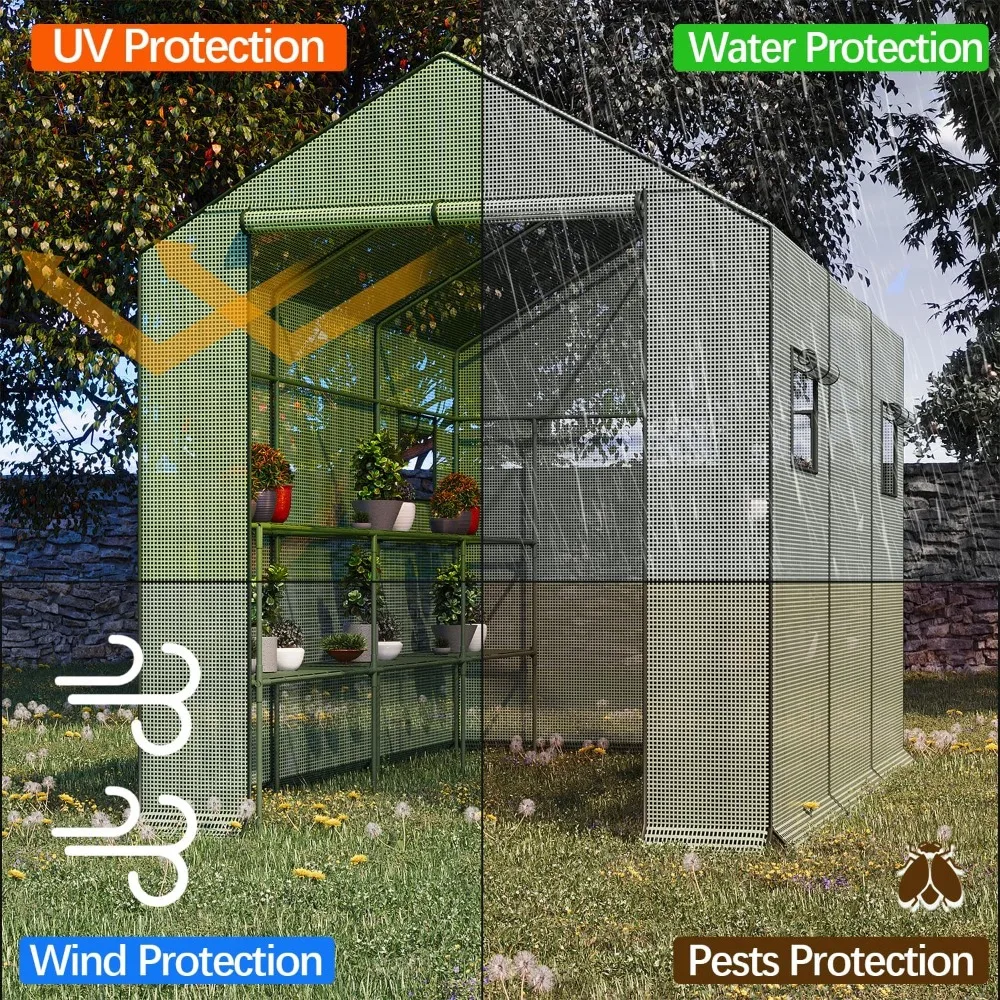 

Big Greenhouse, Waterproof Green Houses for Outdoor Garden, Portable Greenhouse for Yard with Roll-Up Zipper, Shelves