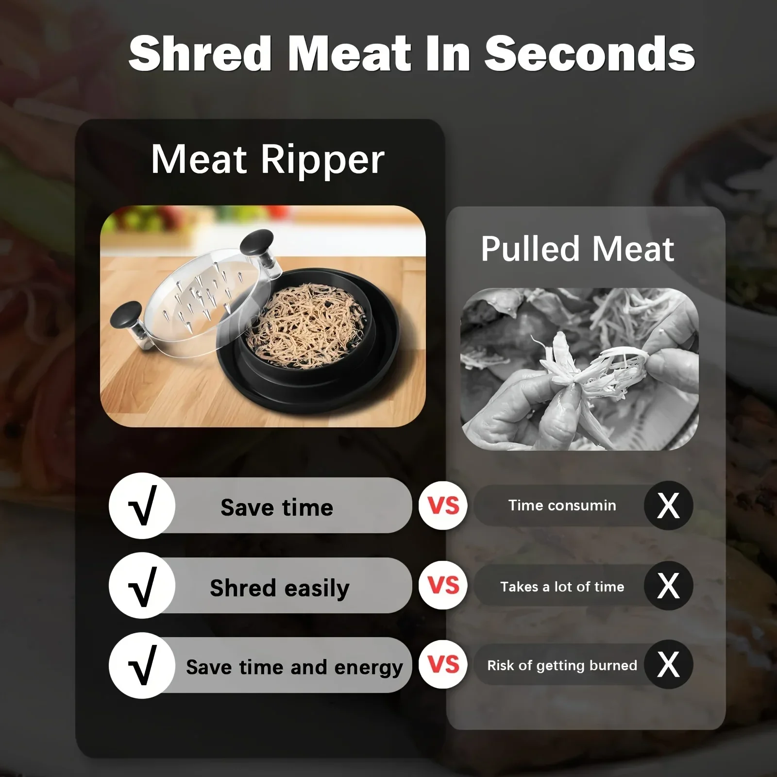 Upgraded Chicken Shredder with Transparent Cover: Large Anti-Slip Rotating Tool for Chopping Chicken, Beef, Cabbage,Vegetables image 4