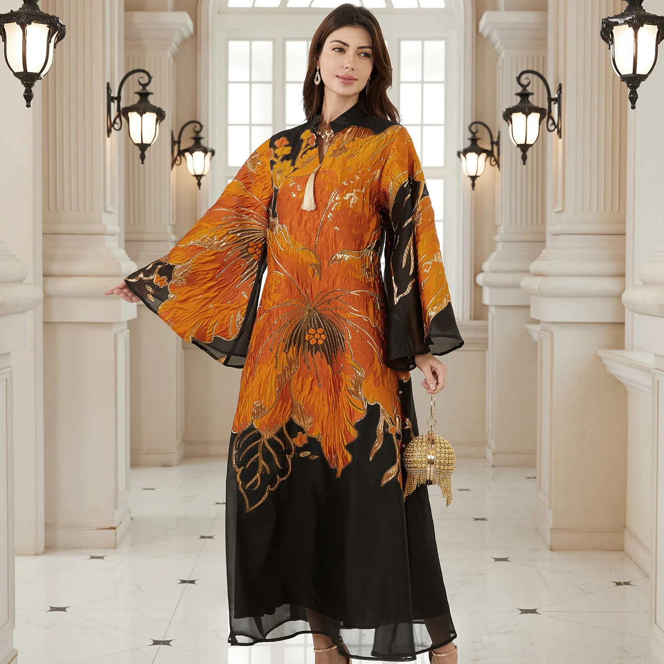 

Ид Абая женское праздничное платье с цветочным принтом Джалабия мусульманский Дубай Vestidos Largo Рамадан Марокко молитвенный кафтан халат Абая 2026