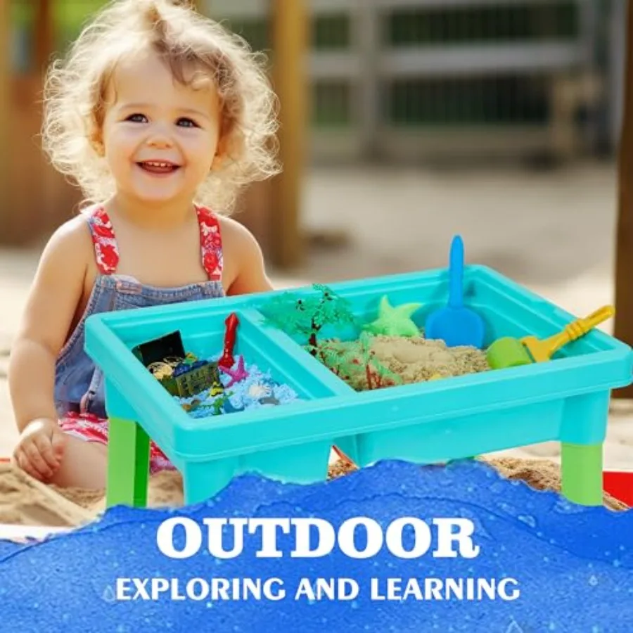 Ocean Sensory Table with Sands Bin with Lid Indoor Outdoor Use Sand Art Kit for Boys and Girls Toys for Toddlers Age 35 17x11.5
