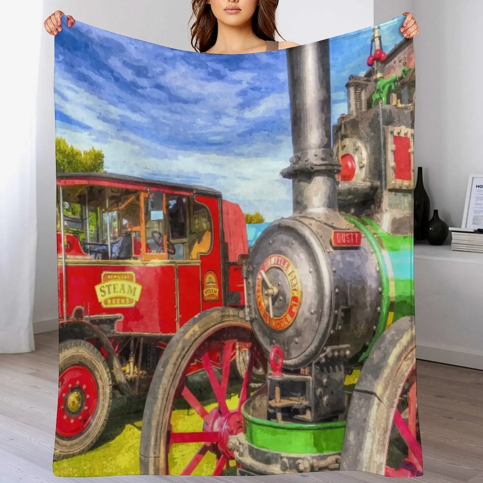 

Traction Engine and Steam Lorry Art Throw Blanket Sofa Quilt Bed covers Luxury St Quilt Blankets