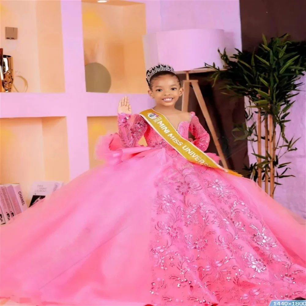 Abito da ragazza di fiori Abito da sposa Primo abito da festa di Natale Abito da cerimonia formale per bambini con ricami e volant