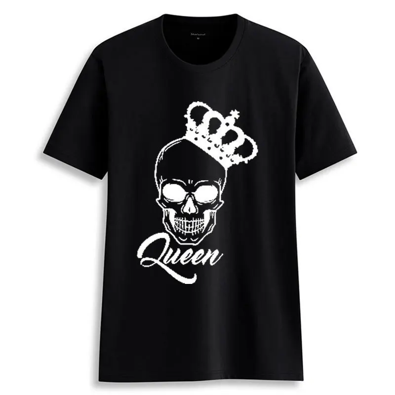 Camiseta con estampado de corona y calavera de rey y reina para parejas, Camiseta holgada de manga corta con cuello redondo para mujer, camisetas para amantes de la moda, ropa