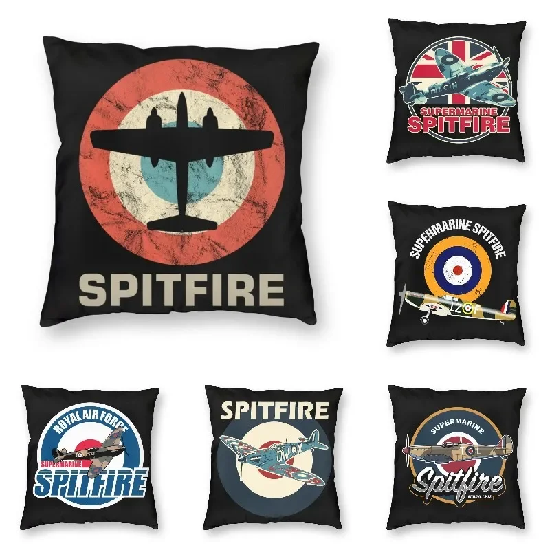 Vintage Jet Fighter Shooting Plane Aircraft Pilot Sofa Cushion Cover RAF Fighter WW2 War Spitfire Pillow Case Bedroom Decoration