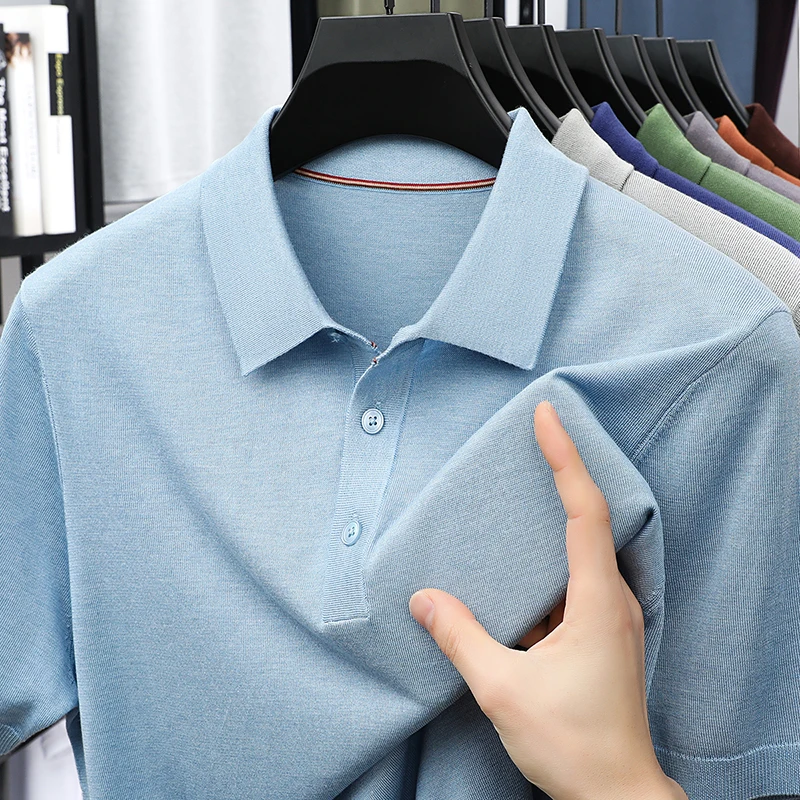 

High Brand 100% Tencel Lyocell Knitwear Men Summer 2025 Classic Turn Down Collar Breathable Knit Polo Shirt Short Sleeve Tops