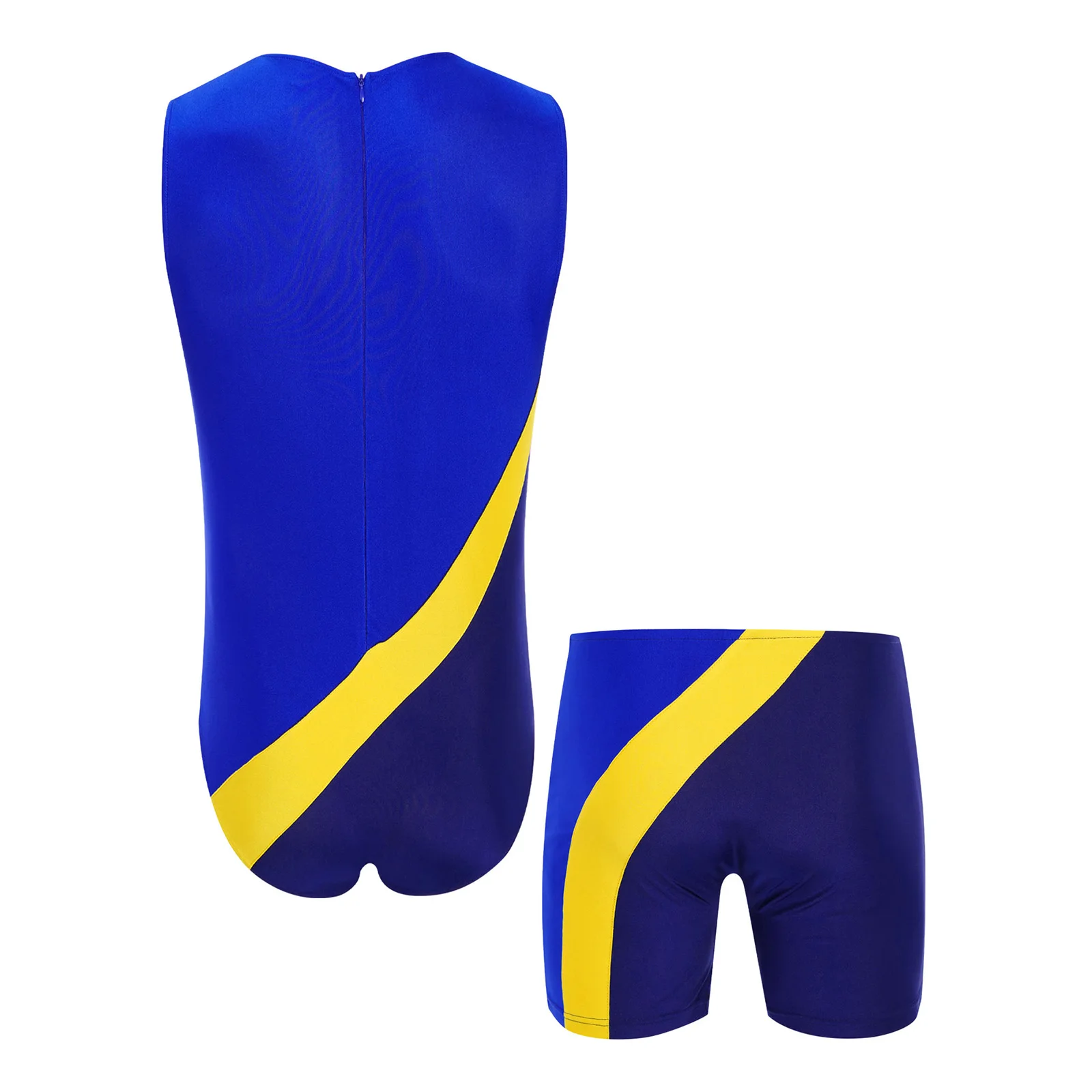 남성 스포츠 의류 세트 라운드 넥 민소매 백 인비저블 지퍼 운동 피트니스 워크아웃 바디수트 및 탄력 있는 허리밴드 반바지