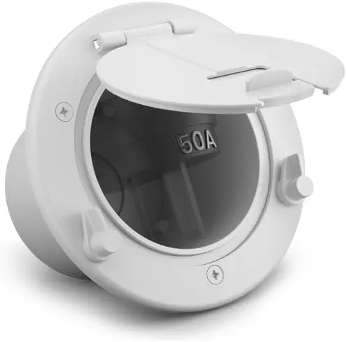 

Safoner Aluminum RV Power Cord Hatch Cover – 30A/50A, 3.5" Opening, White