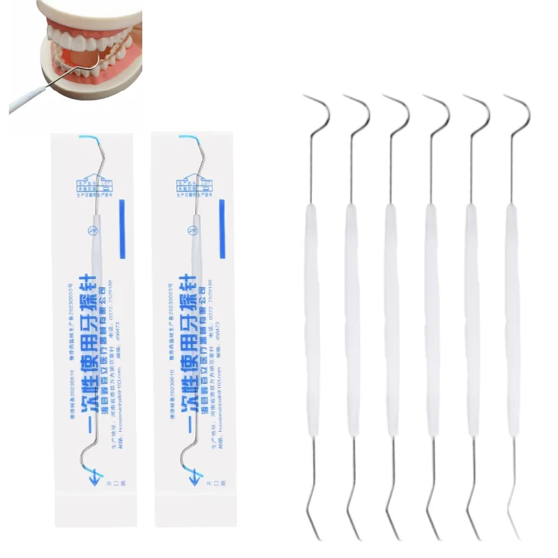 100pcs Dental Explorer Probe Disposable Double-ended Dental Hook Individual Packaging Stainless Steel Oral Cleaning Care Tools
