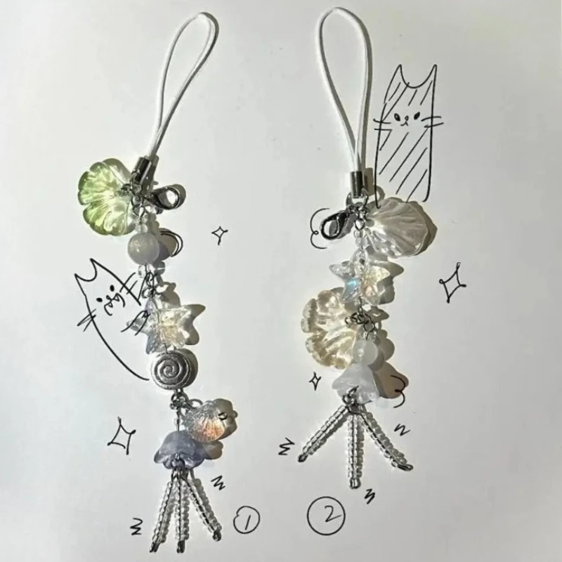 

1 шт., летний океанский стиль, подвесной ремешок для телефона, новая женская сумка, ракушка, желейная рыбка, брелок для ключей, милый ремешок для ключей для девочек, ремешок для ключей